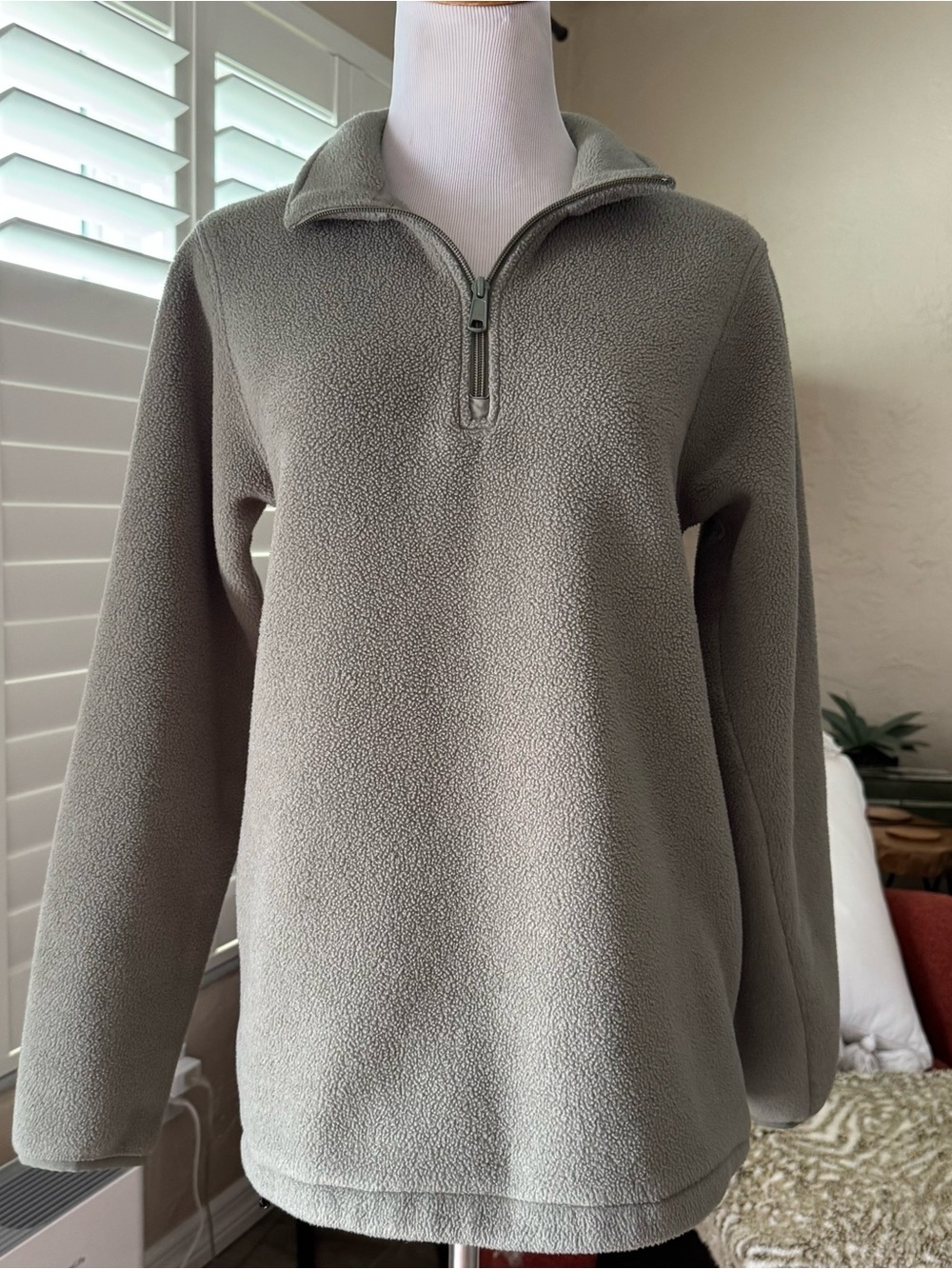 Lands' End Olive Green Sherpa Fleece Pullover